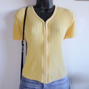 Vintage Y2K Yellow Zip-Up Short Sleeve Cardigan